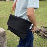 岡山セルビッチ黒デニム×イタリアンレザーメッセンジャーバッグ