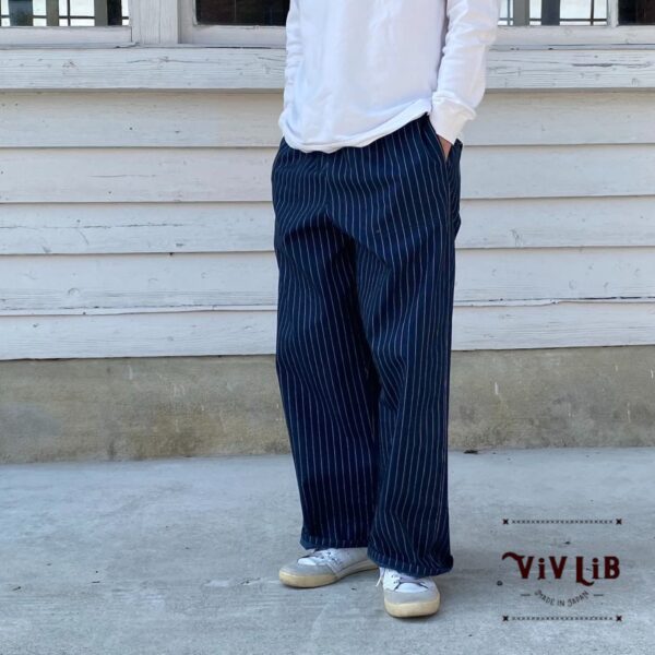 男女兼用 / 岡山産ウォバッシュストライプデニム イージーパンツ
