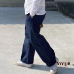 男女兼用 / 岡山産ウォバッシュストライプデニム イージーパンツ