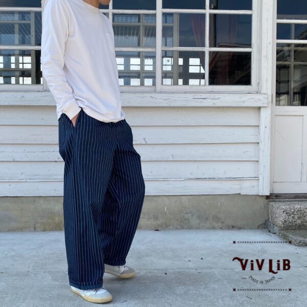 男女兼用 / 岡山産ウォバッシュストライプデニム イージーパンツ