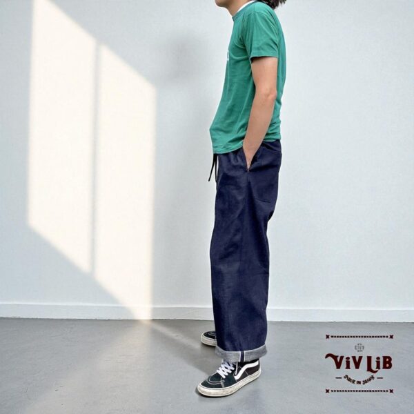 岡山セルビッチデニム リラックスドロストパンツ