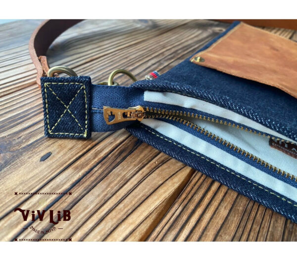 セルビッチデニム×革ポケットのサコッシュ・13.5oz・スマホショルダー