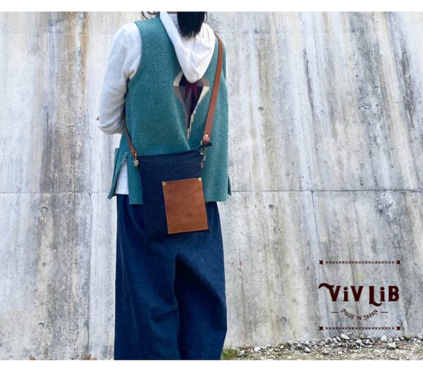 セルビッチデニム×革ポケットのサコッシュ・13.5oz・スマホショルダー