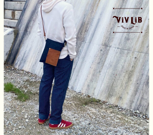セルビッチデニム×革ポケットのサコッシュ・13.5oz・スマホショルダー