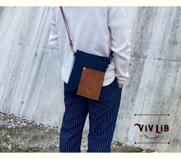 セルビッチデニム×革ポケットのサコッシュ・13.5oz・スマホショルダー