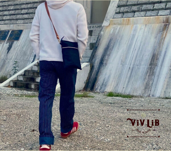 セルビッチデニム×革ポケットのサコッシュ・13.5oz・スマホショルダー