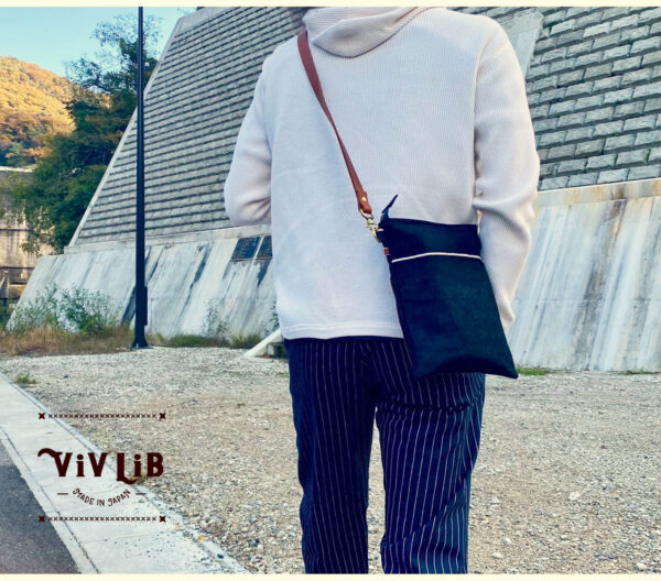 セルビッチデニム×革ポケットのサコッシュ・13.5oz・スマホショルダー