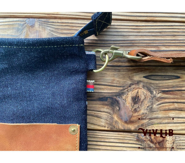 セルビッチデニム×革ポケットのサコッシュ・13.5oz・スマホショルダー