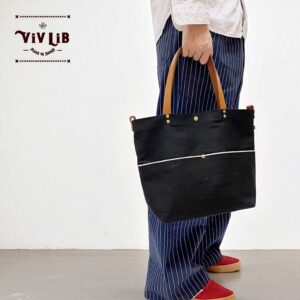 岡山セルビッチブラックデニム×イタリアンレザートートバッグ