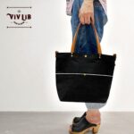 岡山セルビッチブラックデニム×イタリアンレザートートバッグ