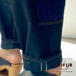 岡山セルビッチデニム×ブラック 切り替えサルエルパンツ