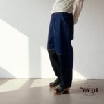 岡山セルビッチデニム×ブラック 切り替えサルエルパンツ