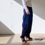 岡山セルビッチデニム×ブラック 切り替えサルエルパンツ