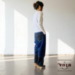 岡山セルビッチデニム×ブラック 切り替えサルエルパンツ