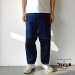 岡山セルビッチデニム×ブラック 切り替えサルエルパンツ