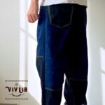 岡山セルビッチデニム×ブラック 切り替えサルエルパンツ