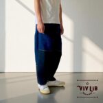 岡山セルビッチデニム×ブラック 切り替えサルエルパンツ