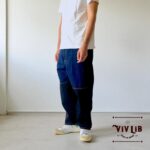 岡山セルビッチデニム×ブラック 切り替えサルエルパンツ