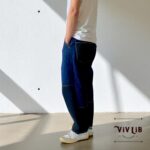 岡山セルビッチデニム×ブラック 切り替えサルエルパンツ