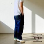 岡山セルビッチデニム×ブラック 切り替えサルエルパンツ