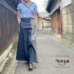 岡山デニムのバイカラーマキシスカート｜サイズ・デザインカスタム可｜上質セルビッチデニムのゆるっとマーメイド