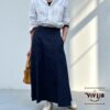 岡山デニムのマキシスカート|サイズ・デザインカスタム可|上質セルビッチデニムのゆるっとマーメイド