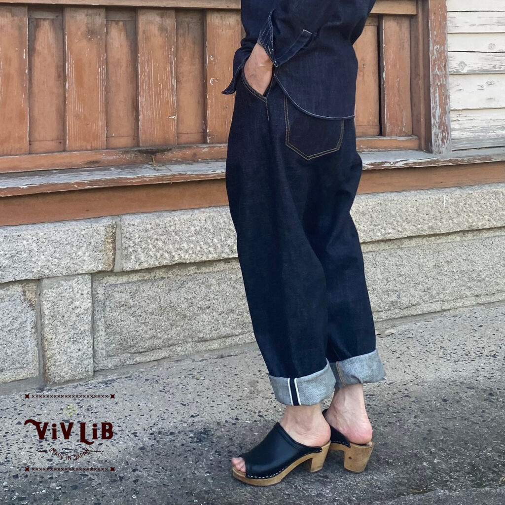13.5oz岡山セルビッチデニム/サルエルデニムパンツ/深股ワイドテーパード/ユニセックス